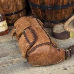 Brown Leather Barrel Fanny Pack Mens 8 inches Waist Bag Hip Pack Belt Bags Bumbags for Men - iwalletsmen