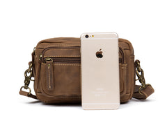 Cool Brown Leather Mens Small Side Bag Postman Bag Mini Messenger Bag for Men - iwalletsmen