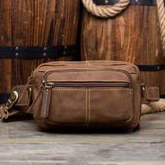 Cool Brown Leather Mens Small Side Bag Postman Bag Mini Messenger Bag for Men - iwalletsmen