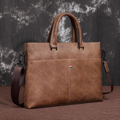 Brown Leather Men 13 inches Vintage Briefcase Handbag Gray Brown Laptop Handbag Side Bag For Men - iwalletsmen