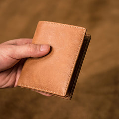Brown Leather Men Slim Small Wallet Bifold Small Vintage Wallet for Men