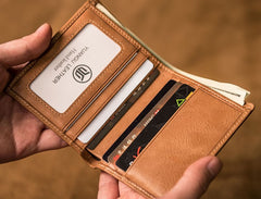 Brown Leather Men Slim Small Wallet Bifold Small Vintage Wallet for Men