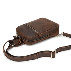 Brown Leather Men's Sling Bag Red Brown Chest Bag 8 inches One Shoulder Backpack For Men - iwalletsmen