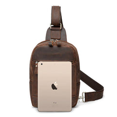Brown Leather Men's Sling Bag Red Brown Chest Bag 8 inches One Shoulder Backpack For Men - iwalletsmen