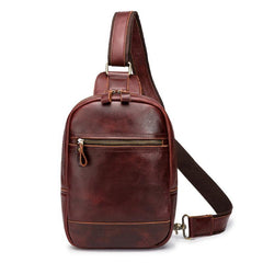 Brown Leather Men's Sling Bag Red Brown Chest Bag 8 inches One Shoulder Backpack For Men - iwalletsmen