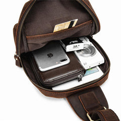 Brown Leather Men's Sling Bag Red Brown Chest Bag 8 inches One Shoulder Backpack For Men - iwalletsmen