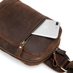 Brown Leather Men's Sling Bag Red Brown Chest Bag 8 inches One Shoulder Backpack For Men - iwalletsmen