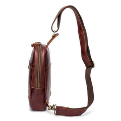 Brown Leather Men's Sling Bag Red Brown Chest Bag 8 inches One Shoulder Backpack For Men - iwalletsmen