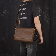 Brown Leather Mens 10 inches SMall Laptop Side Bag Courier Bag Messenger Bag Postman Bag For Men - iwalletsmen