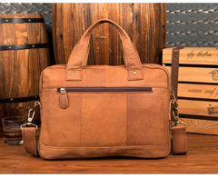 Tan Leather Mens 13 inches Briefcase Laptop Bag Coffee Business Bags Work Side Bag for Men - iwalletsmen