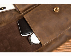 Vintage Brown Leather Mens 13 inches Vertical Briefcase Laptop Bags Business Bags Work Messenger Bag for Men - iwalletsmen