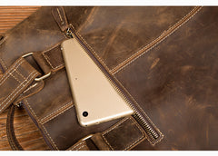 Vintage Brown Leather Mens 13 inches Vertical Briefcase Laptop Bags Business Bags Work Messenger Bag for Men - iwalletsmen