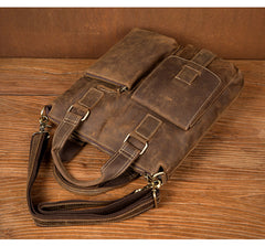 Vintage Brown Leather Mens 13 inches Vertical Briefcase Laptop Bags Business Bags Work Messenger Bag for Men - iwalletsmen