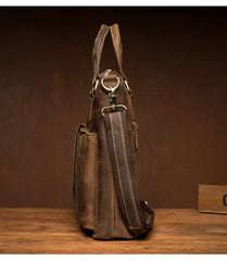Vintage Brown Leather Mens 13 inches Vertical Briefcase Laptop Bags Business Bags Work Messenger Bag for Men - iwalletsmen