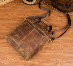Brown Leather Mens 13 inches Briefcase Vertical Laptop Side Bags Business Bags Work Bags for Men - iwalletsmen