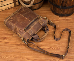 Brown Leather Mens 13 inches Briefcase Vertical Laptop Side Bags Business Bags Work Bags for Men - iwalletsmen