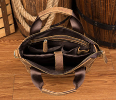 Brown Leather Mens 13 inches Briefcase Vertical Laptop Side Bags Business Bags Work Bags for Men - iwalletsmen