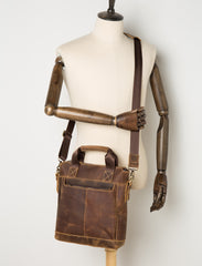 Brown Leather Mens 13 inches Briefcase Vertical Laptop Side Bags Business Bags Work Bags for Men - iwalletsmen