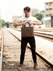 Brown Leather Mens 13 inches Briefcase Laptop Side Bag Business Bags Work Bags for Men - iwalletsmen