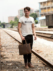 Brown Leather Mens 13 inches Briefcase Laptop Side Bag Business Bags Work Bags for Men - iwalletsmen