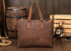Brown Leather Mens 13 inches Briefcase Laptop Side Bag Business Bags Work Bags for Men - iwalletsmen