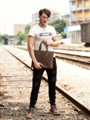 Brown Leather Mens 13 inches Briefcase Laptop Side Bag Business Bags Work Bags for Men - iwalletsmen