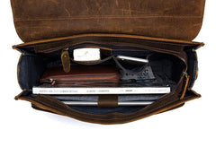 Leather Mens 14 inches Brown Briefcase Laptop Bag Business Bags Work Bags for Men - iwalletsmen