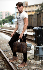 Brown Leather Mens 14 inches Briefcase Laptop Bag Navy Business Bags Work Bag for Men - iwalletsmen