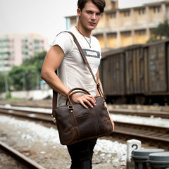 Brown Leather Mens 14 inches Briefcase Laptop Bag Navy Business Bags Work Bag for Men - iwalletsmen