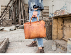 Vintage Brown Leather Mens 14 inches Briefcase Work Side Bag Brown Laptop Briefcase Business Bag for Men - iwalletsmen