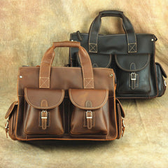Brown Leather Mens 14 inches Business Laptop Work Bag Handbag Briefcase Shoulder Bags Messenger Bags For Men - iwalletsmen