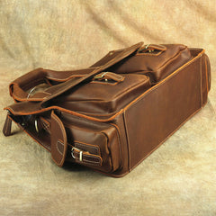 Brown Leather Mens 14 inches Business Laptop Work Bag Handbag Briefcase Shoulder Bags Messenger Bags For Men - iwalletsmen