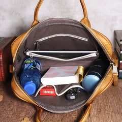 Brown Leather Mens 14 inches Business Laptop Work Bag Handbag Briefcase Dark Gray Shoulder Bags Messenger Bags For Men - iwalletsmen