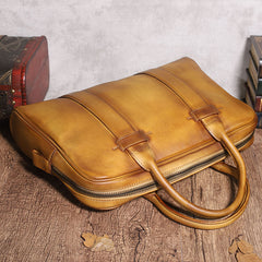 Brown Leather Mens 14 inches Business Laptop Work Bag Handbag Briefcase Dark Gray Shoulder Bags Messenger Bags For Men - iwalletsmen