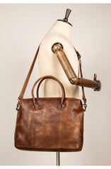 Brown Leather Mens 15 inches Briefcase Laptop Bag Business Handbag Work Bag for Men - iwalletsmen