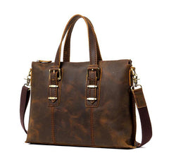 Vintage Brown Leather Mens 15 inches Briefcase Laptop Bag Business Bags Work Bags for Men - iwalletsmen