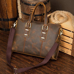 Vintage Brown Leather Mens 15 inches Briefcase Laptop Bag Business Bags Work Bags for Men - iwalletsmen