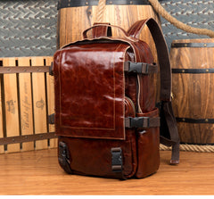 Brown Leather Mens 15 inches Cool Backpack Travel Backpack School Backpack for men - iwalletsmen