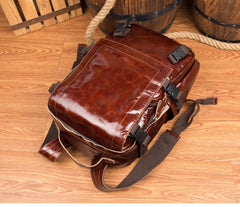 Brown Leather Mens 15 inches Cool Backpack Travel Backpack School Backpack for men - iwalletsmen