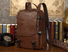 Brown Leather Mens 15 inches Cool Backpack Travel Backpack School Backpack for men - iwalletsmen