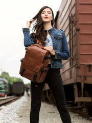 Brown Leather Mens 15 inches Cool Backpack Travel Backpack School Backpack for men - iwalletsmen