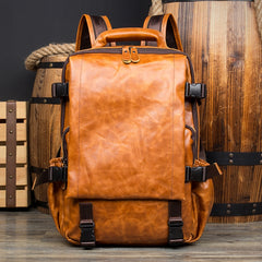 Brown Leather Mens 15 inches Cool Backpack Travel Backpack School Backpack for men - iwalletsmen