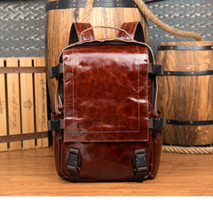 Brown Leather Mens 15 inches Cool Backpack Travel Backpack School Backpack for men - iwalletsmen