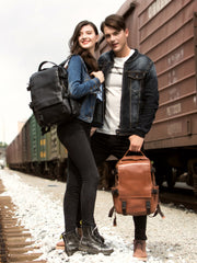Brown Leather Mens 15 inches Cool Backpack Travel Backpack School Backpack for men - iwalletsmen