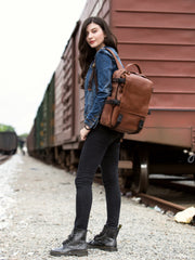 Brown Leather Mens 15 inches Cool Backpack Travel Backpack School Backpack for men - iwalletsmen
