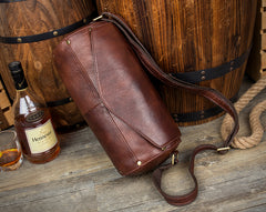 Cool Brown Leather Mens Bucket Courier Bag Side Bag Brown Postman Bag Messenger Bag For Men - iwalletsmen