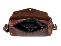 Cool Brown Leather Mens Bucket Courier Bag Side Bag Brown Postman Bag Messenger Bag For Men - iwalletsmen