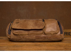 Cool Brown Leather Mens Large Fanny Pack Barrel Waist Bag Chest Bag Hip Pack Bum Pack for men - iwalletsmen