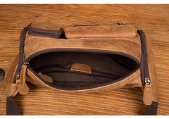 Cool Brown Leather Mens Large Fanny Pack Barrel Waist Bag Chest Bag Hip Pack Bum Pack for men - iwalletsmen