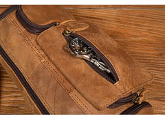 Cool Brown Leather Mens Large Fanny Pack Barrel Waist Bag Chest Bag Hip Pack Bum Pack for men - iwalletsmen